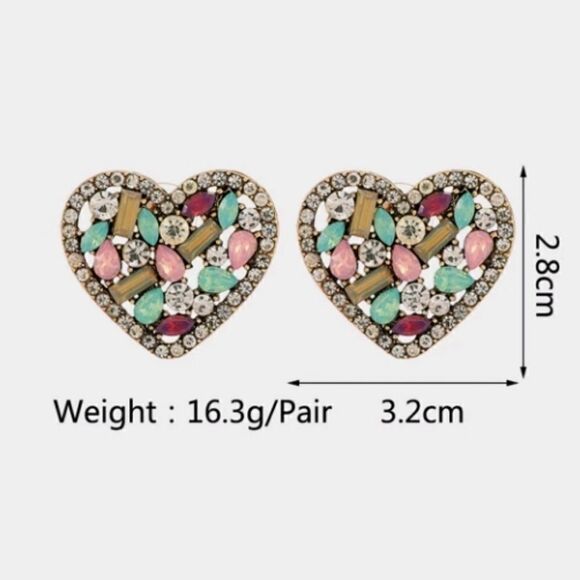 Crystal Diamond Heart Stud Earrings NEW - Picture 2 of 5